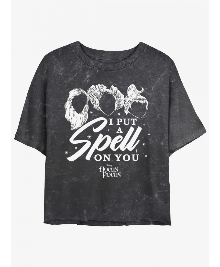 Huge Discount Disney Hocus Pocus Sanderson Sisters I Put A Spell On You Mineral Wash Girls Crop T-Shirt $8.09 T-Shirts