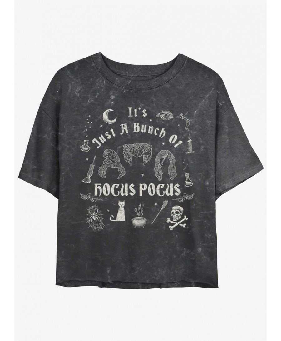 Exclusive Price Disney Hocus Pocus Sanderson Sisters A Bunch of Hocus Pocus Mineral Wash Girls Crop T-Shirt $7.17 T-Shirts