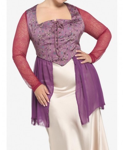 Hot Selling Her Universe Disney Hocus Pocus Sarah Peplum Girls Long-Sleeve Top Plus Size $12.42 Tops