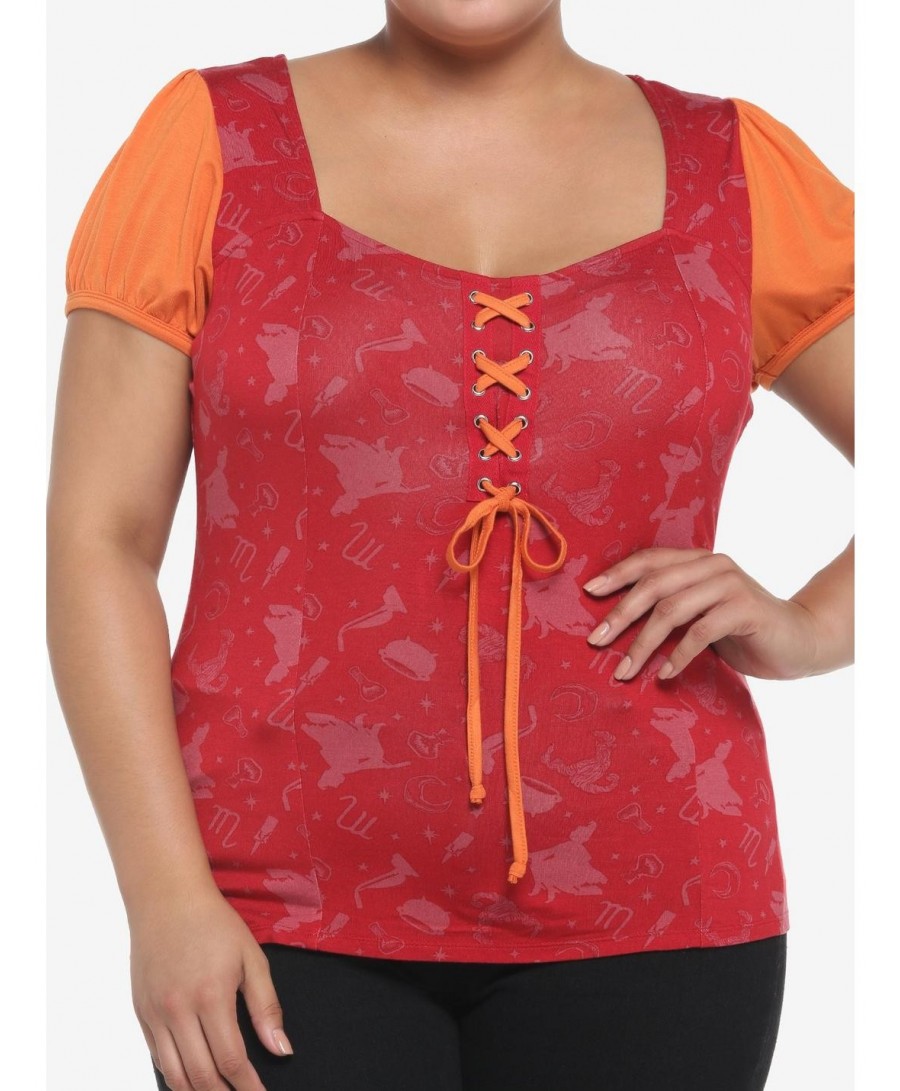 Limited Time Special Her Universe Disney Hocus Pocus Mary Sanderson Lace-Up Girls Top Plus Size $10.26 Tops