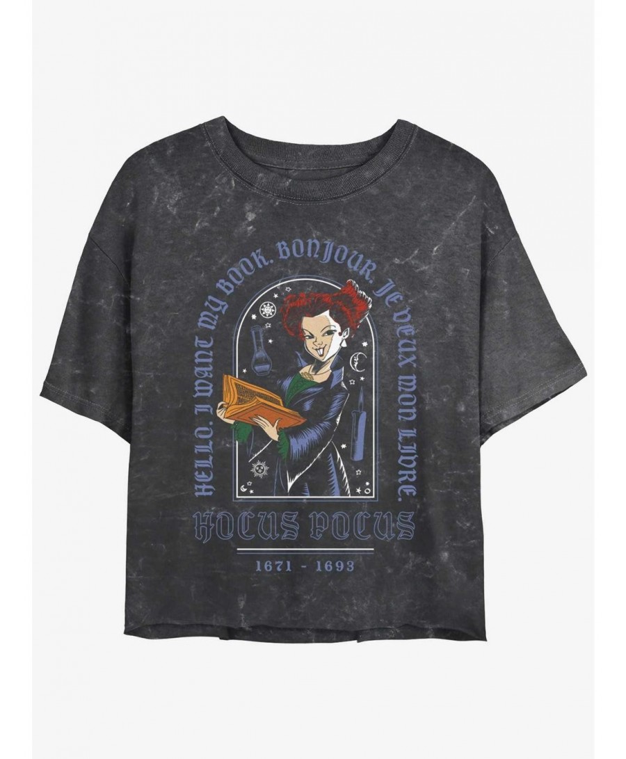 Huge Discount Disney Hocus Pocus Winnie I Want My Book Mineral Wash Girls Crop T-Shirt $7.40 T-Shirts