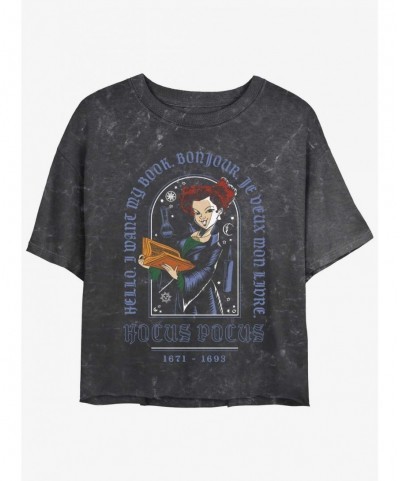 Huge Discount Disney Hocus Pocus Winnie I Want My Book Mineral Wash Girls Crop T-Shirt $7.40 T-Shirts