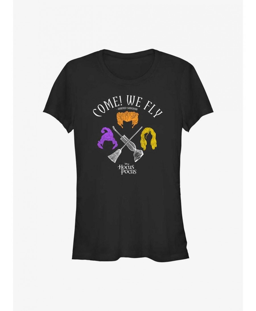 Flash Sale Disney Hocus Pocus We Fly Crossed Broom & Vaccum Girls T-Shirt $7.57 T-Shirts