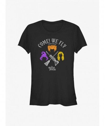 Flash Sale Disney Hocus Pocus We Fly Crossed Broom & Vaccum Girls T-Shirt $7.57 T-Shirts