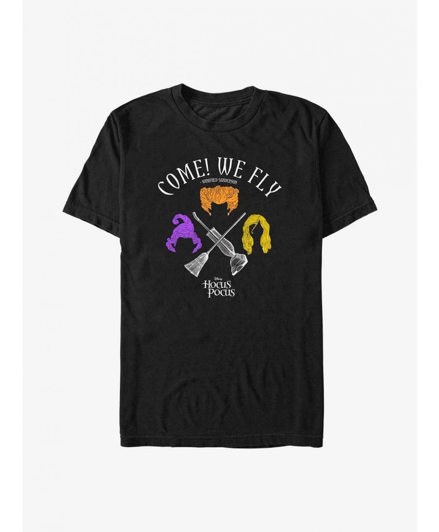 Flash Sale Disney Hocus Pocus We Fly Crossed Broom & Vaccum T-Shirt $7.07 T-Shirts