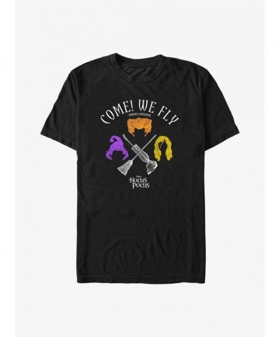 Flash Sale Disney Hocus Pocus We Fly Crossed Broom & Vaccum T-Shirt $7.07 T-Shirts